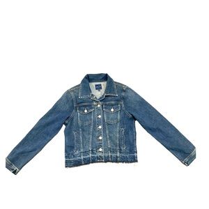 🍁Just USA Fitted Fray Crop Denim Jacket size L